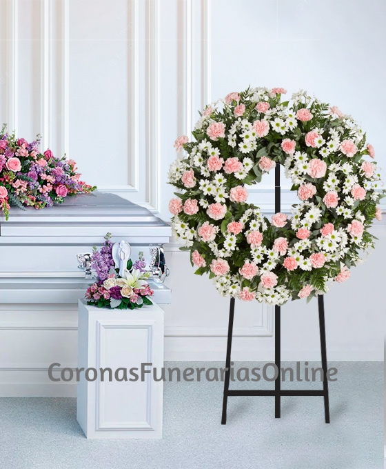 Corona Funeral Rosa Ambientada